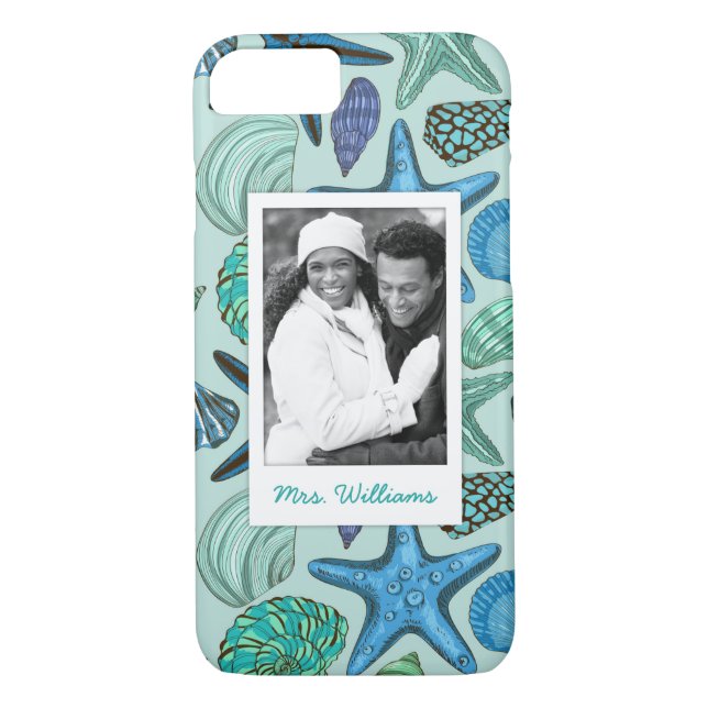 Blue Shells & Starfish Pattern | Your Photo & Name Case-Mate iPhone Case (Back)