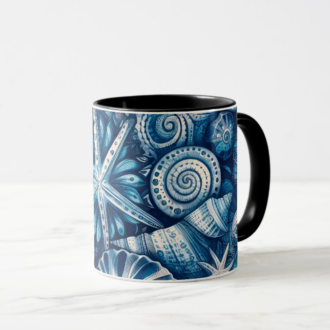 Blue Shells  Starfish Sand Dollar Nautical Theme Mug (Front Right)