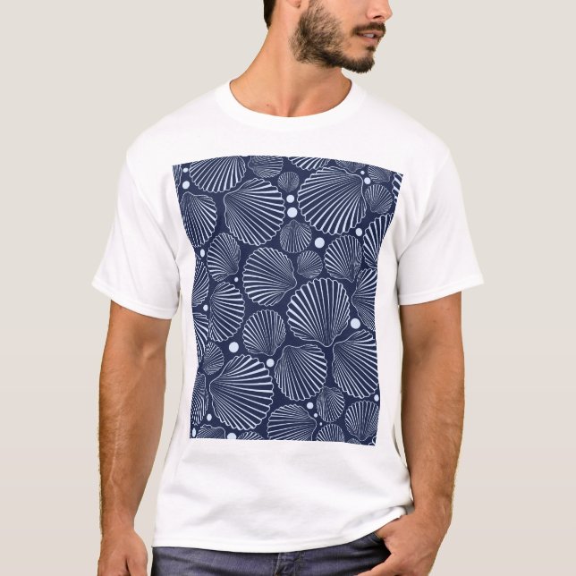 Blue shells, summer sea pattern. T-Shirt (Front)