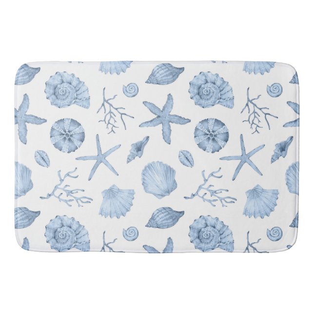 Blue Shells Watercolor Bath Mat (Front)