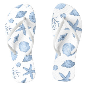 Blue Shells Watercolor Flip Flops