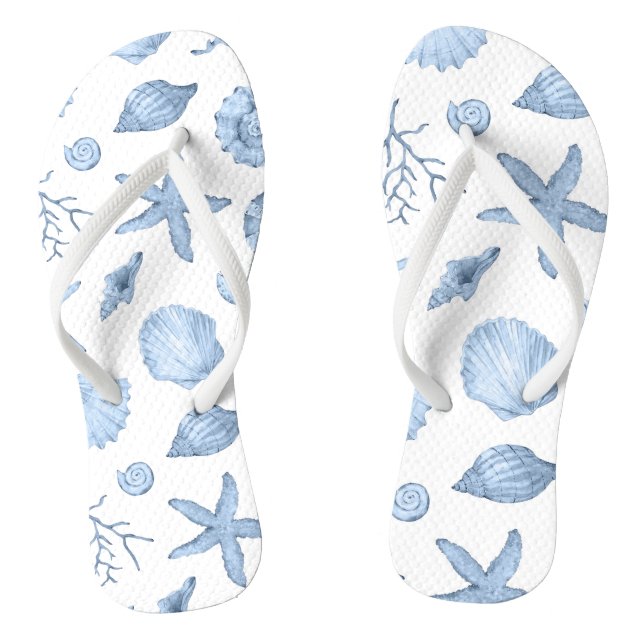 Blue Shells Watercolor Flip Flops (Footbed)