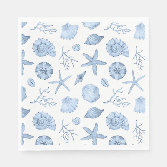 Blue Shells Watercolor Napkin (Front)