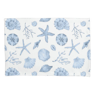 Blue Shells Watercolor Pillowcase