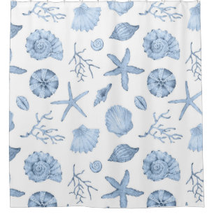 Blue Shells Watercolor Shower Curtain