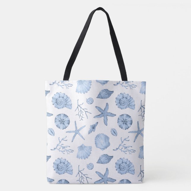 Blue Shells Watercolor Tote Bag (Front)