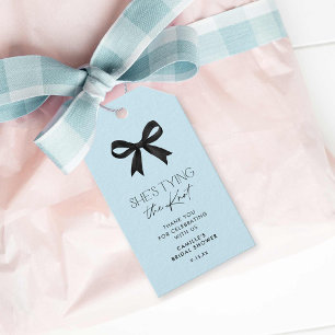 Blue She's Tying The Knot Bow Bridal Shower Gift Tags