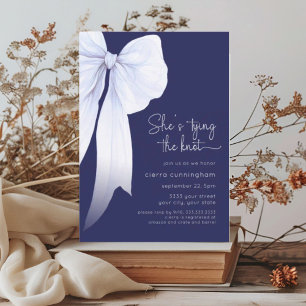 Blue She's Tying the Knot Bow Bridal Shower Invitation