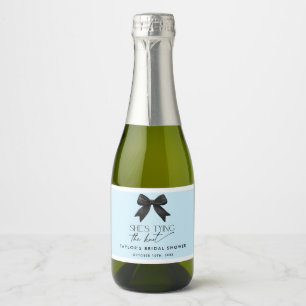 Blue She's Tying The Knot Bow Bridal Shower Sparkling Wine Label