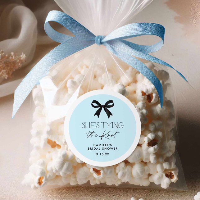 Blue She's Tying The Knot Bow Classic Round Sticker (Blue She's Tying the Knot Bow Round sticker)