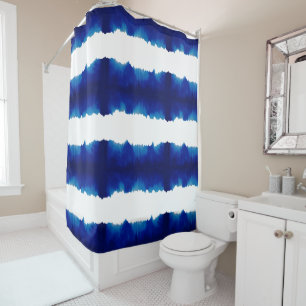 Blue Shibori Stripe Large Pattern Shower Curtain