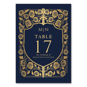 Blue Shield Mediaeval Fantasy Monogram Wedding Table Number