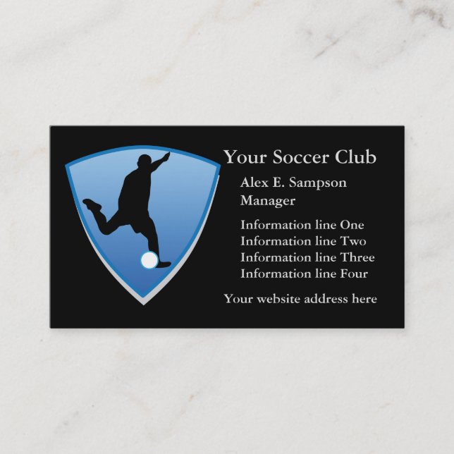 Blue Shield Soccer Player Business Template Card (Front)