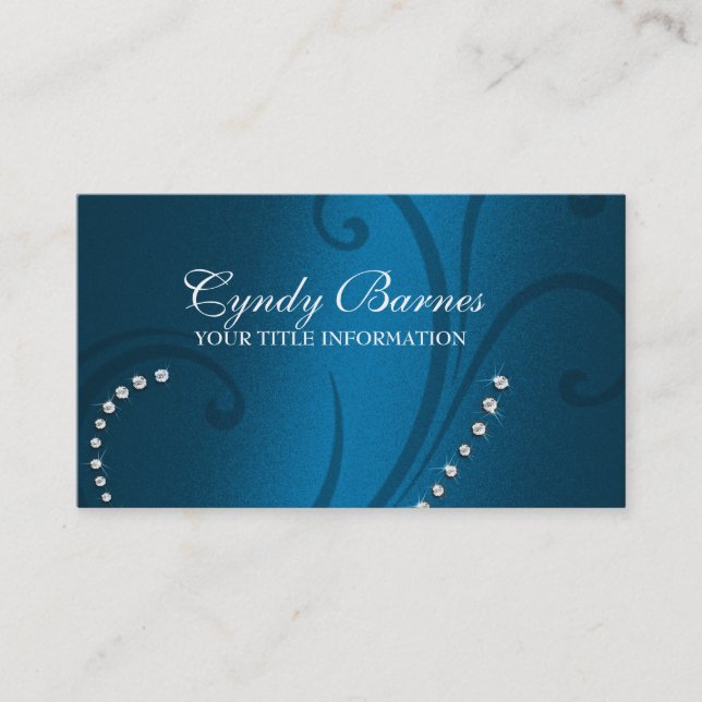 Blue Shimmer and Crystals Business Card (Front)