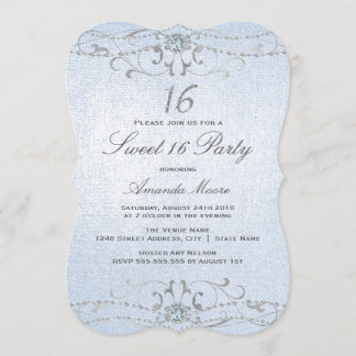 Blue Shimmer Diamond Damask Sweet 16 Invitation