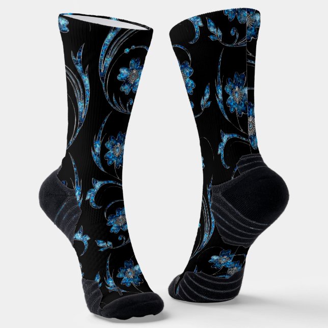 Blue Shimmer Floral 2 Socks (Angled)