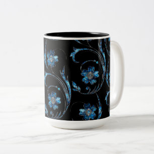 Blue Shimmer Floral 2 Two-Tone Coffee Mug