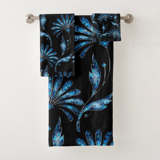 Blue Shimmer Floral Bath Towel Set (Insitu)