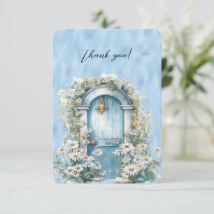 Blue Shimmer Garden Door Daisy Flat Thank You Card