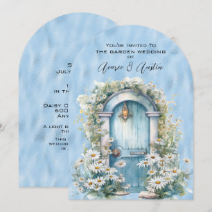 Blue Shimmer Garden Door Daisy  Invitation