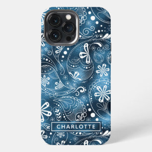 Blue Shimmer Modern Girly Paisley Personalised iPhone 13 Pro Max Case