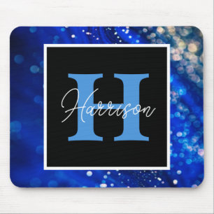 Blue Shimmer Name & Monogram Mouse Mat