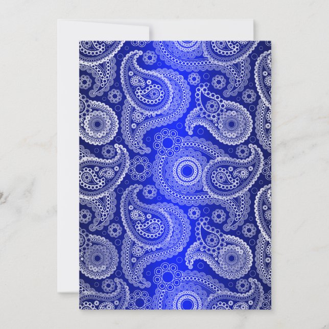 Blue Shimmer Satin & Paisley Wedding Invitation (Front)