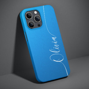 Blue Shimmer White Elegant Calligraphy Script Name iPhone 14 Case