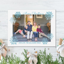 Blue Shimmering Chic Snowflake Holiday Photo