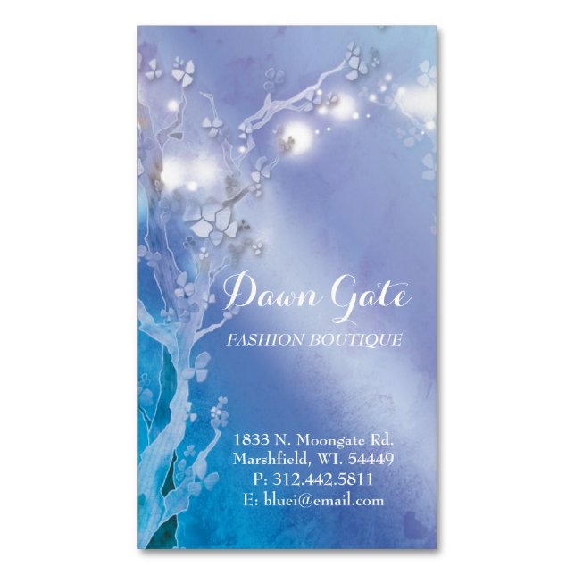 Blue Shimmering Grace Magnetic Business Cards (Front Vertical)