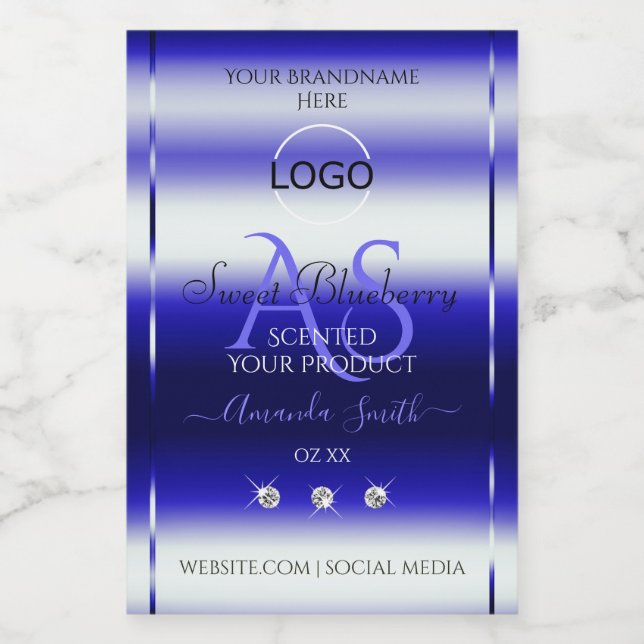 Blue Shimmery Product Labels Initials Jewels Logo (Single Label)