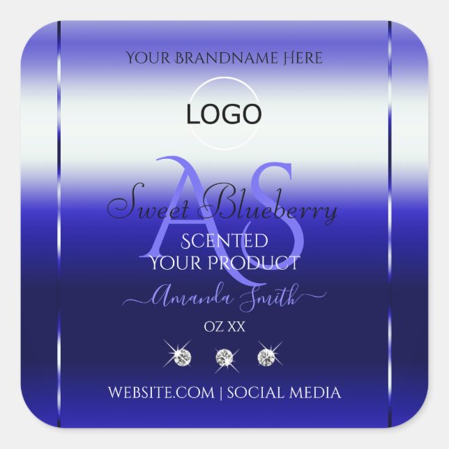 Blue Shimmery Product Labels Initials Jewels Logo (Front)