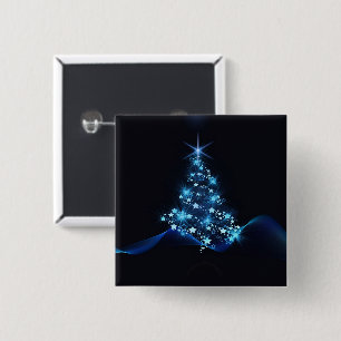 Blue Shine of Stars on Christmas Tree Dark 15 Cm Square Badge