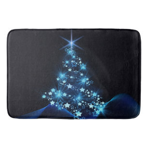 Blue Shine of Stars on Christmas Tree Dark  Bath Mat