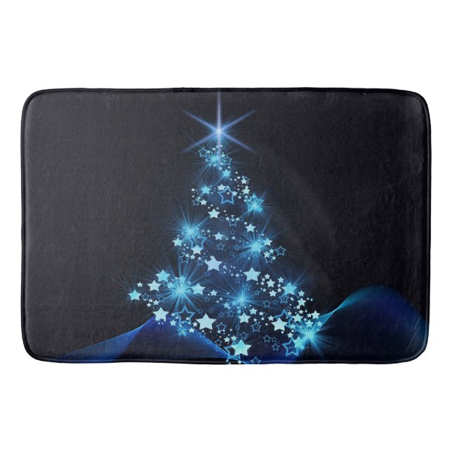 Blue Shine of Stars on Christmas Tree Dark  Bath Mat (Front)