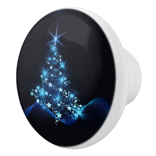 Blue Shine of Stars on Christmas Tree Dark  Ceramic Knob (Right)
