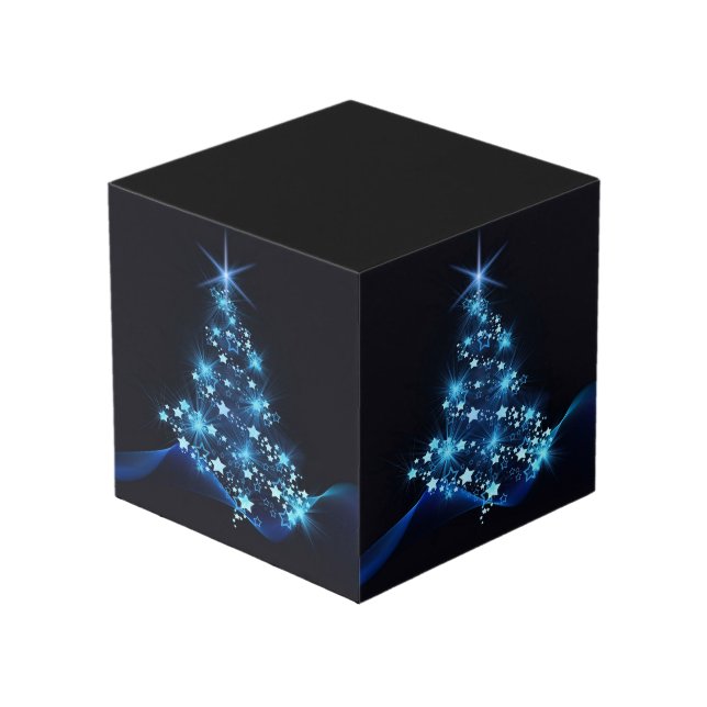 Blue Shine of Stars on Christmas Tree Dark  Cube (Front Angled)