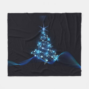 Blue Shine of Stars on Christmas Tree Dark Fleece Blanket