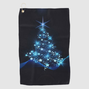 Blue Shine of Stars on Christmas Tree Dark Golf Towel