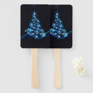 Blue Shine of Stars on Christmas Tree Dark  Hand Fan
