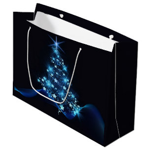 Blue Shine of Stars on Christmas Tree Dark Large Gift Bag