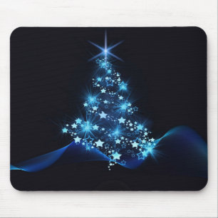 Blue Shine of Stars on Christmas Tree Dark Mouse Mat