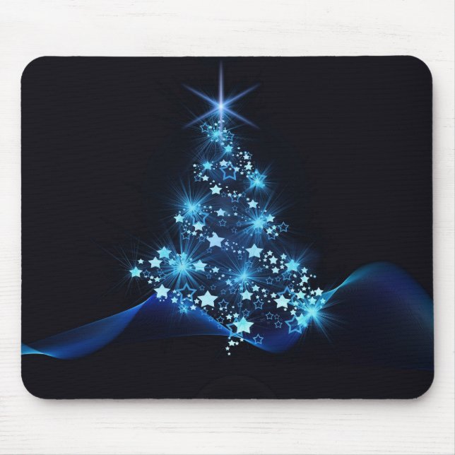 Blue Shine of Stars on Christmas Tree Dark  Mouse Mat (Front)