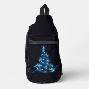 Blue Shine of Stars on Christmas Tree Dark Sling Bag
