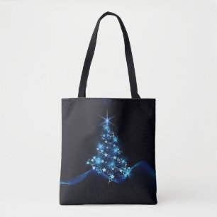 Blue Shine of Stars on Christmas Tree Dark Tote Bag
