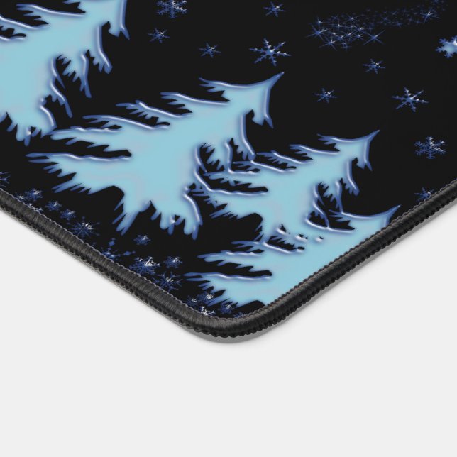 Blue shiny Christmas trees and stars on night sky Desk Mat (Corner)
