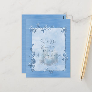 Blue Shiny Elegant Sparkly Save the Date Postcard
