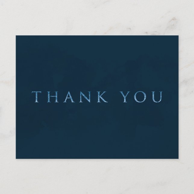 Blue Shiny Faux Foil Glam Modern THANK YOU Postcard (Front)