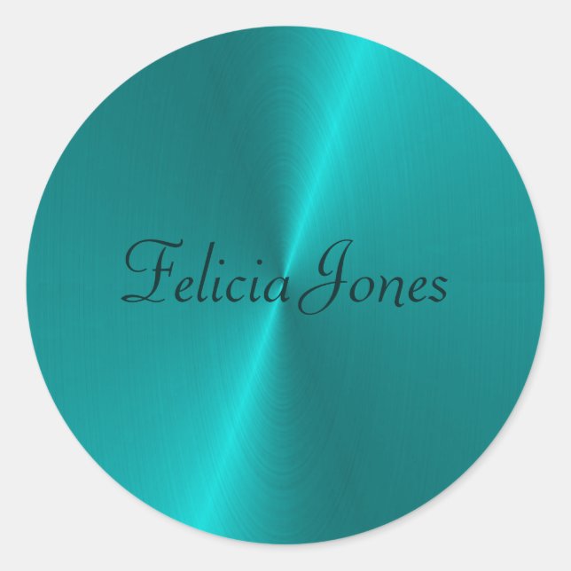 Blue shiny faux metal monogram classic round sticker (Front)