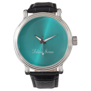 Blue shiny faux metal monogram watch